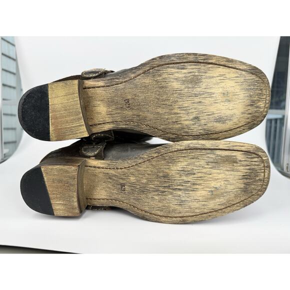 Bed|Stü Womens Leather Harness Boots 9.5 Brown Distressed Western Moto Boho - Picture 11 of 16